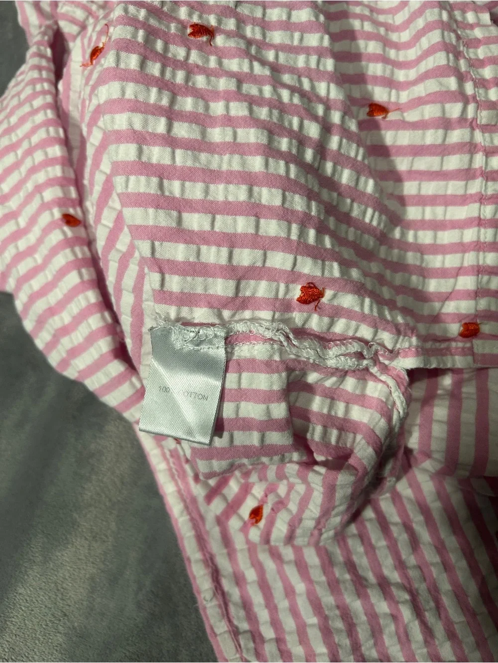 Pink Striped Kids Pajama Set with Tiny Red Hearts pink white